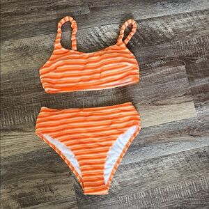 SHEIN Orange Striped Two-Piece Bikini